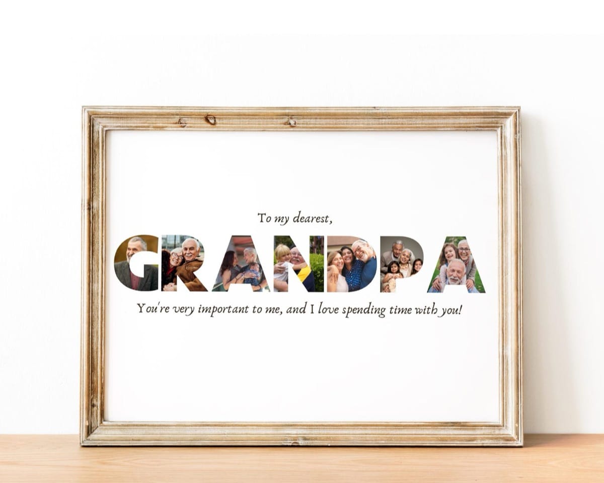 GRANDPA photo collage framed on a wall