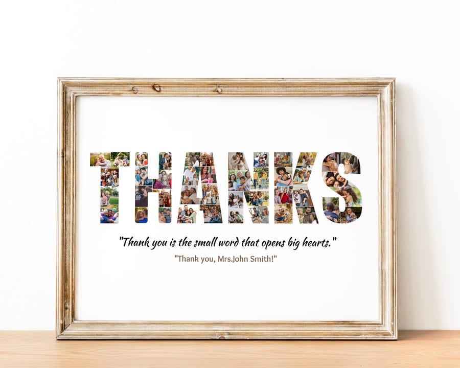 THANKS word photo collage keepsake, framed