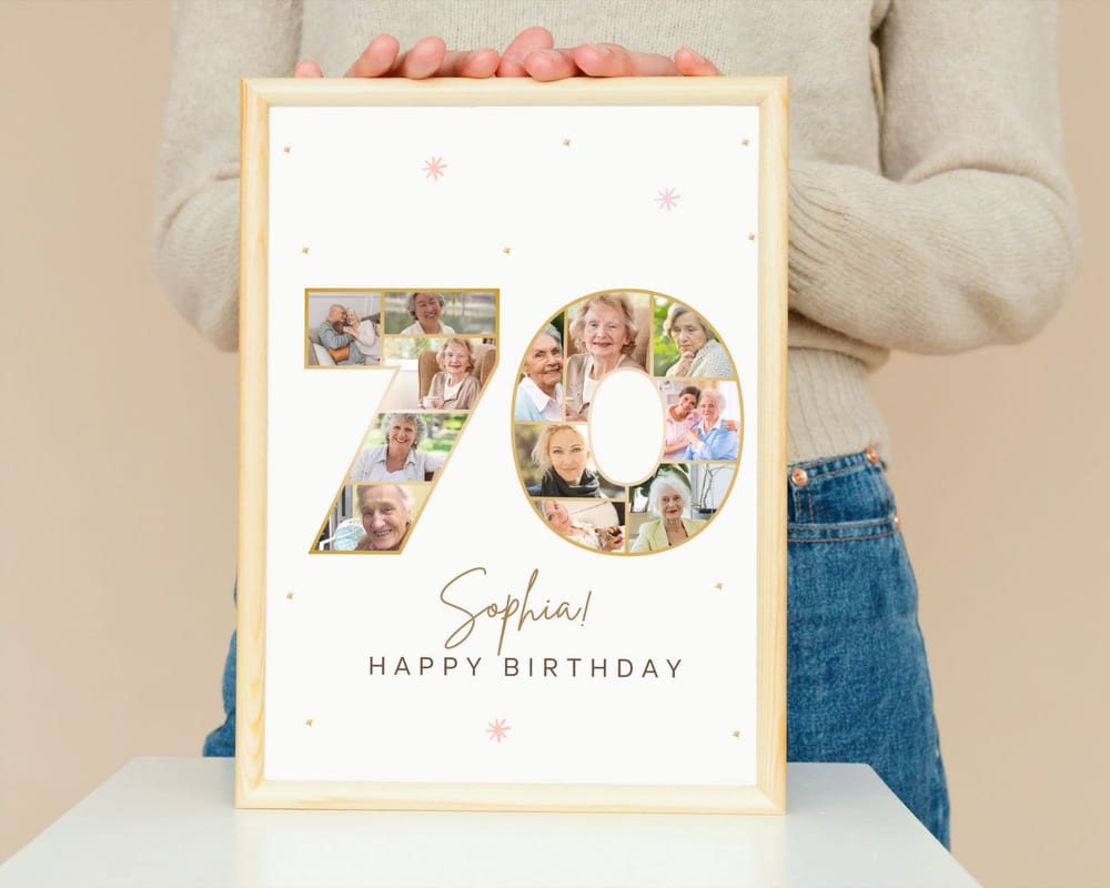 Number 70 photo collage filled with family photos