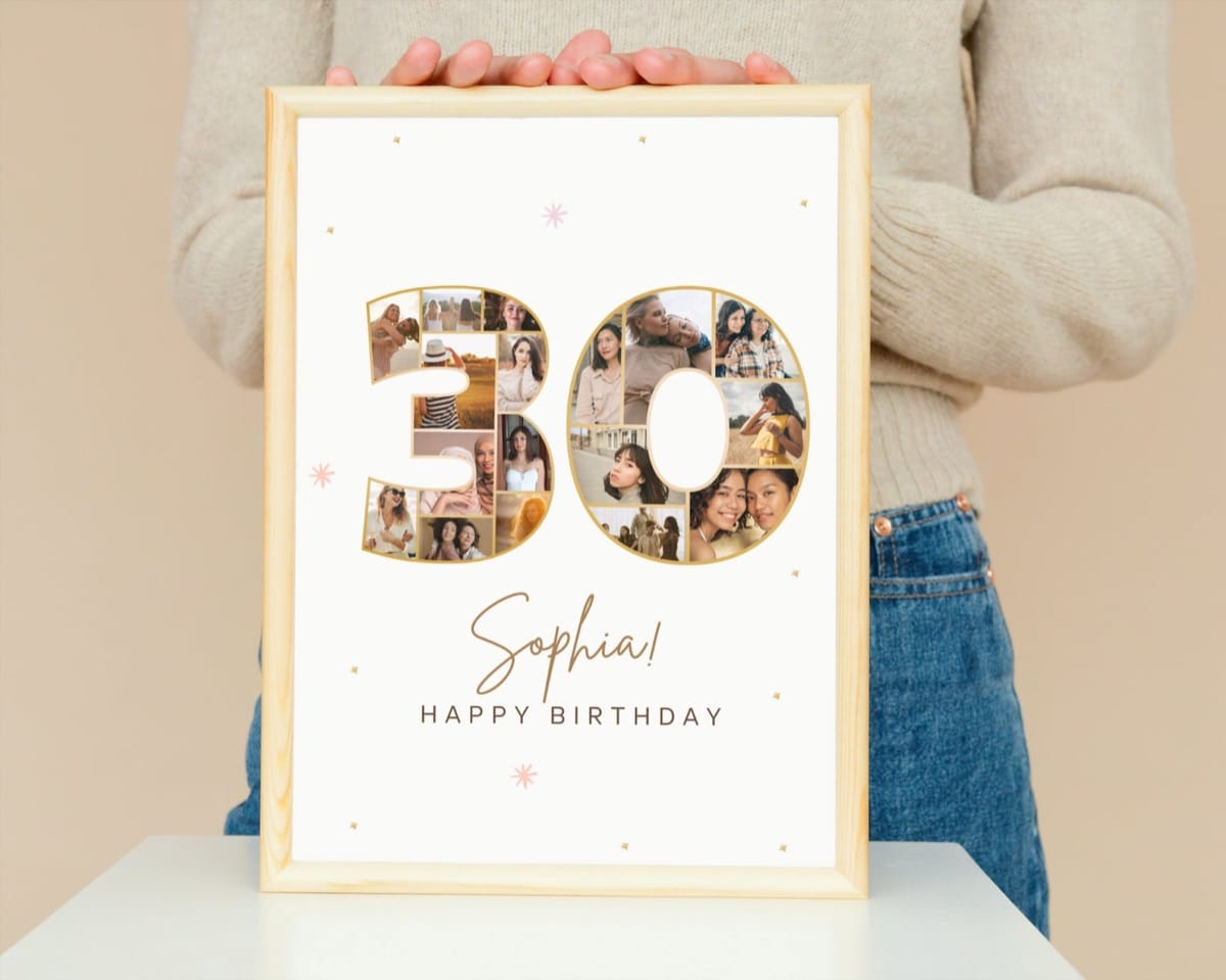 Number 30 photo collage for a 30th birthday