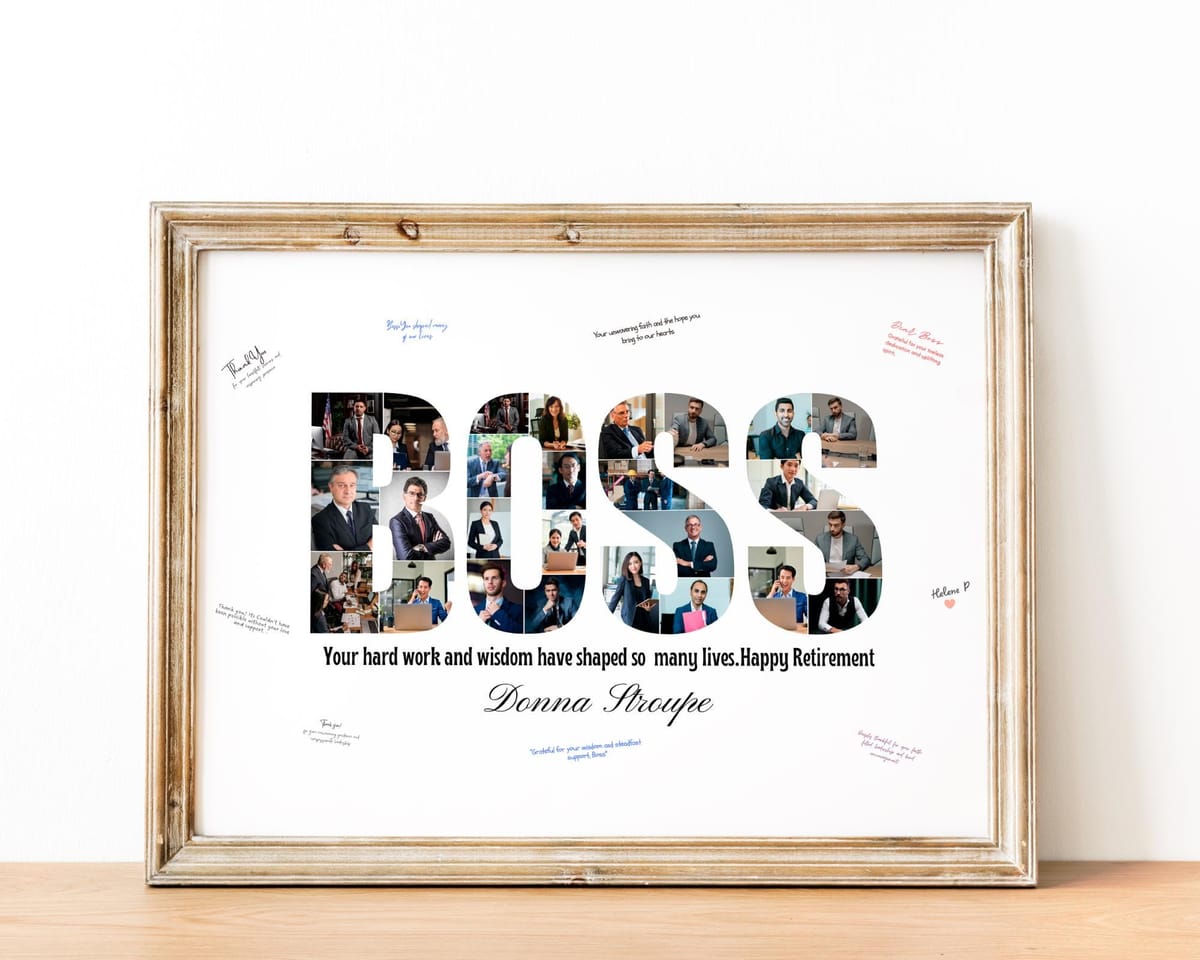 BOSS word photo collage retirement gift for a man