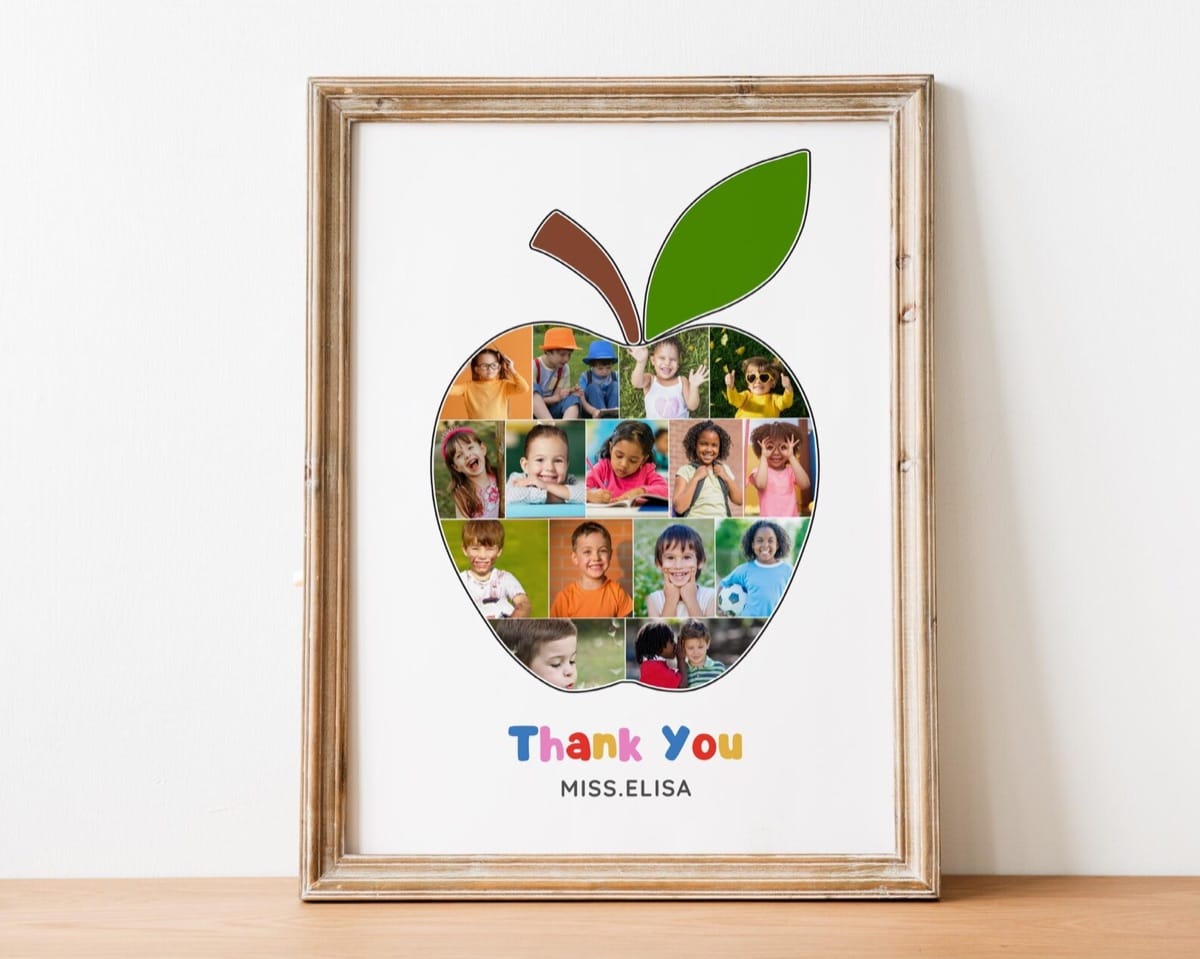 Apple-shaped teacher appreciation photo collage