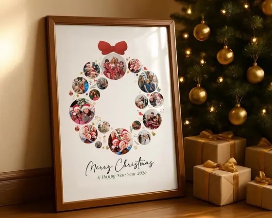 Christmas Wreath — Christmas photo collage template