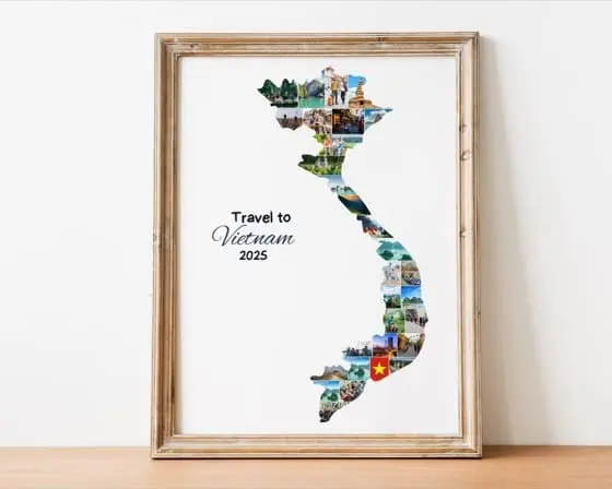 Vietnam Map Photo Collage Template: Travel Keepsake (Canva Digital Download)
