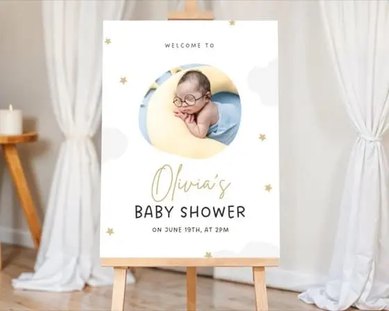 Baby Shower Welcome Sign with Photo Collage: Editable Canva Template (Digital Download