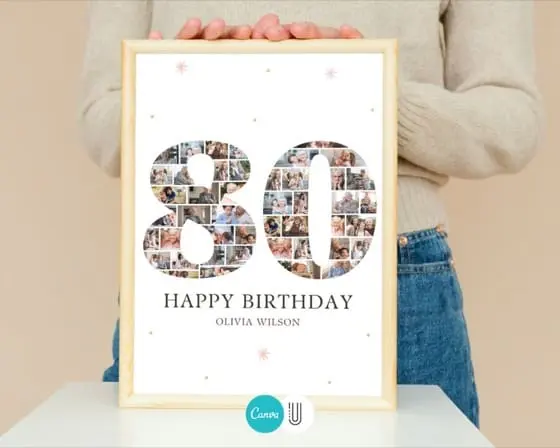 80th Birthday Photo Collage Gift: Canva Template (Digital Download)